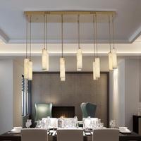 Lustre créatif en marbre pour salle à manger d'hôtel, bande longue rectangulaire, base blanche en albâtre, luminaires suspendus LED