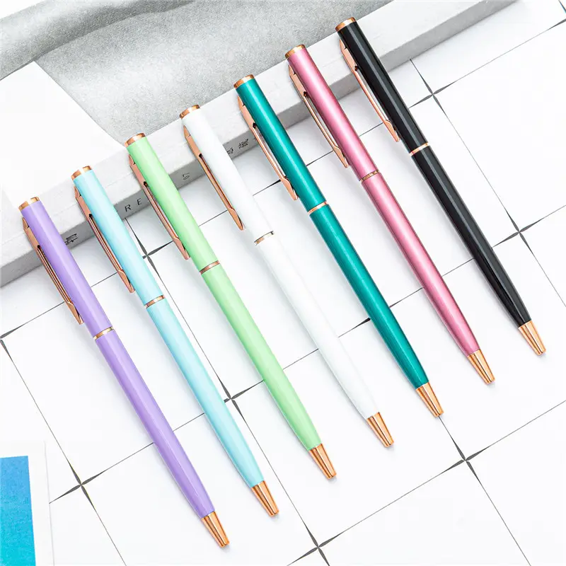 Hot selling Colorful Metal Twist Slim Ballpoint Pen with Custom logo Gift Pen