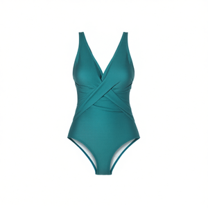 Costume da bagno intero da donna HDJ, colore verde acqua, scollo a V, incrocio frontale, taglie 42, 44, 46, 48, aderente, ad asciugatura rapida, per la spiaggia - Product Image 2