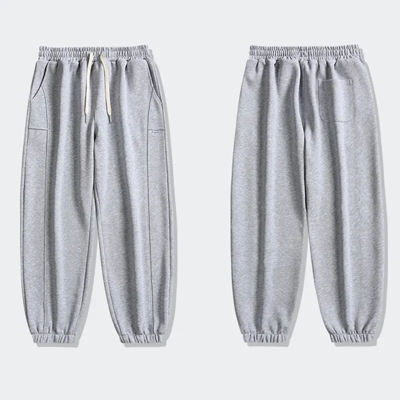 Grosir Sweatpants katun kasual jalanan celana keringat panjang olahraga kelas berat longgar warna polos pria