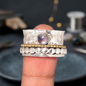 Anillo de Plata de Ley 925 con Piedra Lunar Bicolor para Meditación, Engaste de Bisel, Regalo de Boda Moderno - Product Image 2