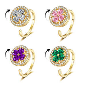 Bague ouverte ajustable à motif floral, plaquée argent, cuivre, zircon, bague ajustable, bijoux plaqués argent, bague cadeau, bijoux fins - Product Image 3