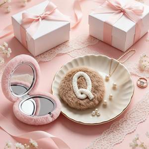 Customized Initial Compact <b>Mirror</b>, Personalized Fuzzy Round Pocket <b>Mirror</b>, Cute Handheld Makeup <b>Mirror</b> for Women - Product Image 1