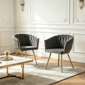 Sillón de Terciopelo Tejido a Mano de Alta Gama con Patas de Metal Dorado para Sala de Estar, Hogar o Apartamento - Product Image 2
