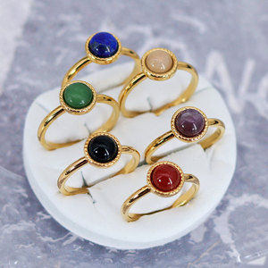 Minimalist Thin 316L Stainless Steel <b>Ring</b> Colorful Natural Stone 14K 18K Gold Plated Red Agate <b>Ring</b> for Women - Product Image 1
