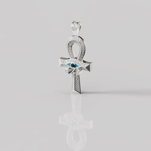 Ankh of Horus Sacred Symbol Zircon Children's Pendant Crafted in Premium Sterling <b>Silver</b> with Luxurious 18K White Gold Finish - Product Image 3