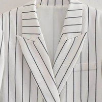 Costumes pour femmes, mode d'été, blazer rayé à double boutonnage, rétro élégant, col en V, manches longues, blazer pour femmes