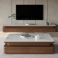 Ensemble table basse carrée et meuble TV en bois, design moderne et luxueux, durable, avec rangement, pour salon et mobilier de maison