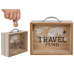 Wooden Money Box With 3 Compartments - Art Deco Style Savings Box For Holiday & Travel Funds