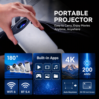 Mini projecteur portable intelligent Android WiFi 6 avec Netflix et YouTube intégrés pour cinéma maison et extérieur