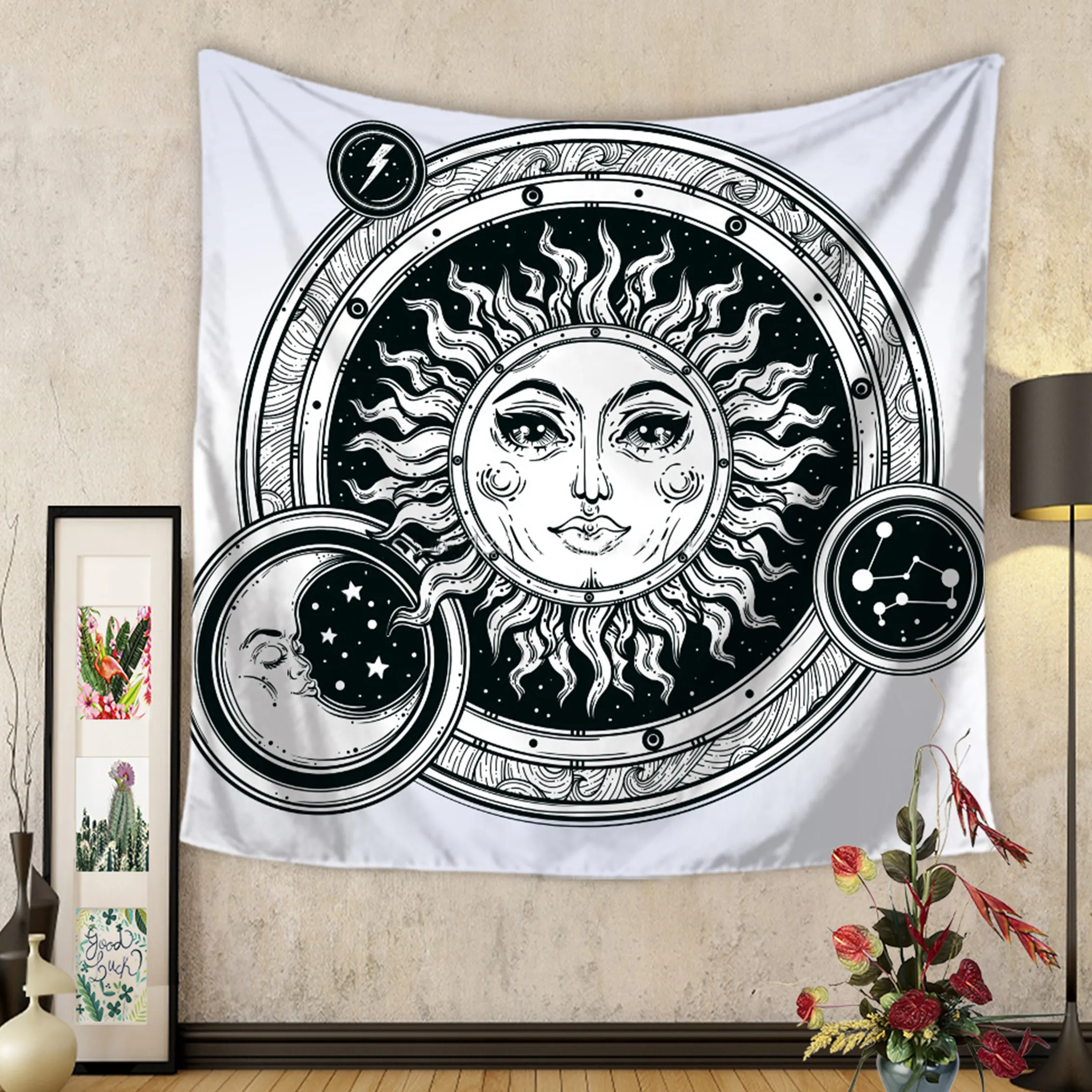 家の装飾安い壁掛け太陽と月ヒッピーマンダラボヘミアン印刷タペストリー