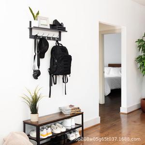 Solid Wood Wall Mounted Storage <b>Rack</b> With <b>Hooks</b> For Entryway Living Room Bedroom <b>Coat</b> Key Organizer Retro Color 2 Layer - Product Image 4