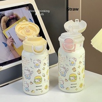 Bouteille d'eau isotherme 500 ml avec motif chiot mignon, couvercle 2-en-1, gourde en acier inoxydable avec paille et poignée de transport, idéale comme cadeau pour enfants