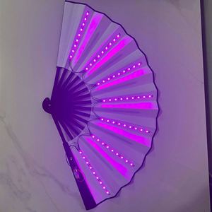 33cm LED Large Rave Folding <b>Hand</b> <b>Fans</b> with Bamboo Ribs and White or Black Fabric Battery Included - Product Image 4