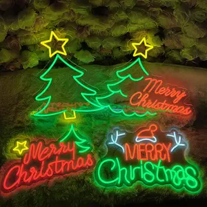 Merry Christmas Festive Event Neon Signs Pink Bauble Snow Flake Light Merry Christmas and Happy New Year Neon Sign