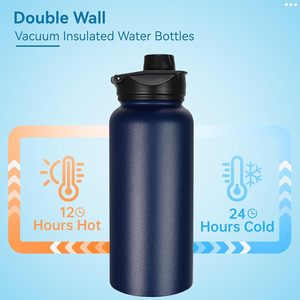 Bouteille d'eau isotherme en acier inoxydable à double paroi avec paille, personnalisable avec logo, vente en gros - Product Image 3