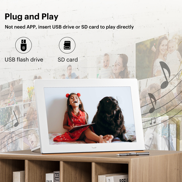 10 Inch Plastic Digital Photo Frame with Video Playback MP4/MP3 WiFi Touch Screen & Customizable Design