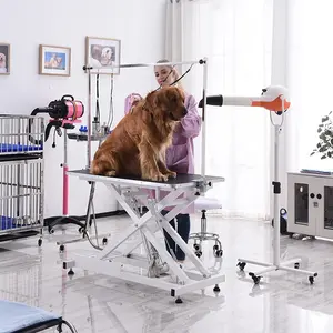 USMILEPET Electric Pets Lifting Square LED Light Up Grooming Table for Dog Cat Adjustable Arm Foldable Non-Slip Pet Grooming