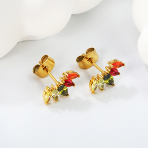 ต่างหูแฟชั่นรูปดอกไม้ประดับเพชรหลากสีแบบหนามเตย สำหรับงานปาร์ตี้ เหมาะสำหรับผู้หญิง ทำจากโลหะผสมสังกะสี - Product Image 4