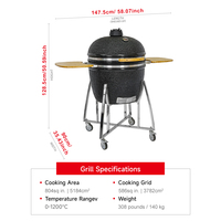 SEB KAMADO GRILL CL-26 Zoll Bunte CHARCOAL Oem Design mit einstellbarer Höhe Beistell tisch