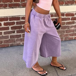 Manufacturer Custom Logo <b>Women</b> Vintage Ripped Soft Wash Oversized 3/4 Long Casual Sweat Sweatpants - Product Image 2