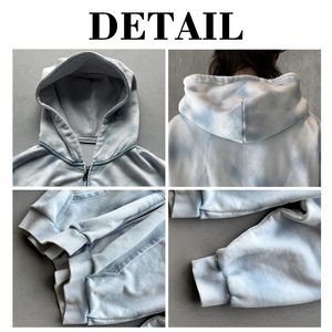 Sweat à capuche zippé personnalisé de luxe, brodé, style streetwear, en molleton uni, vintage, oversize, délavé à l'acide, effet soleil et usé - Product Image 6