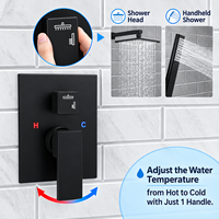 Ensemble de robinetterie de douche noir mat avec pommeau de douche pluie 10 pouces, douchette à main, vanne de régulation de pression, mitigeur de douche mural en laiton - Vente en gros