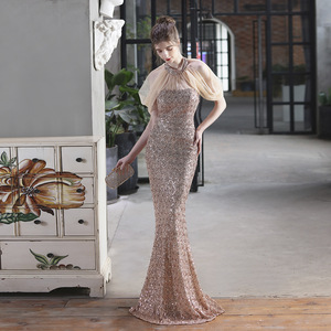 18625 #   Vestido de Noche Largo con Lentejuelas y Malla, Estilo Sirena, para Novia, Cena de Gala, Exhibición de Modelos de Autos - Product Image 2