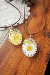 Nuovi gioielli retrò double sided eternal flower yellow white daisy <span class=keywords><strong>collana</strong></span> con ciondolo fiore essiccato per le donne - Product Image 3