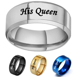 Cincin Pasangan Minimalis Novirassine Stainless Steel Lapis Emas 18k dengan Tulisan Her King untuk Pria Wanita Perhiasan Kekasih - Product Image 2
