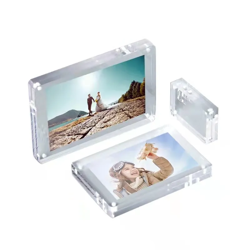 Moldura acrílica magnética, moldura de acrílico sem moldura e quadrada, transparente, suporte para mesa, moldura de cristal para fotos