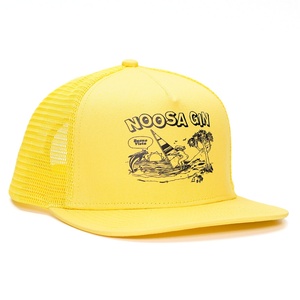 Casquettes de camionneur personnalisées en coton jaune à 5 panneaux avec logo imprimé, dos en maille - Product Image 3