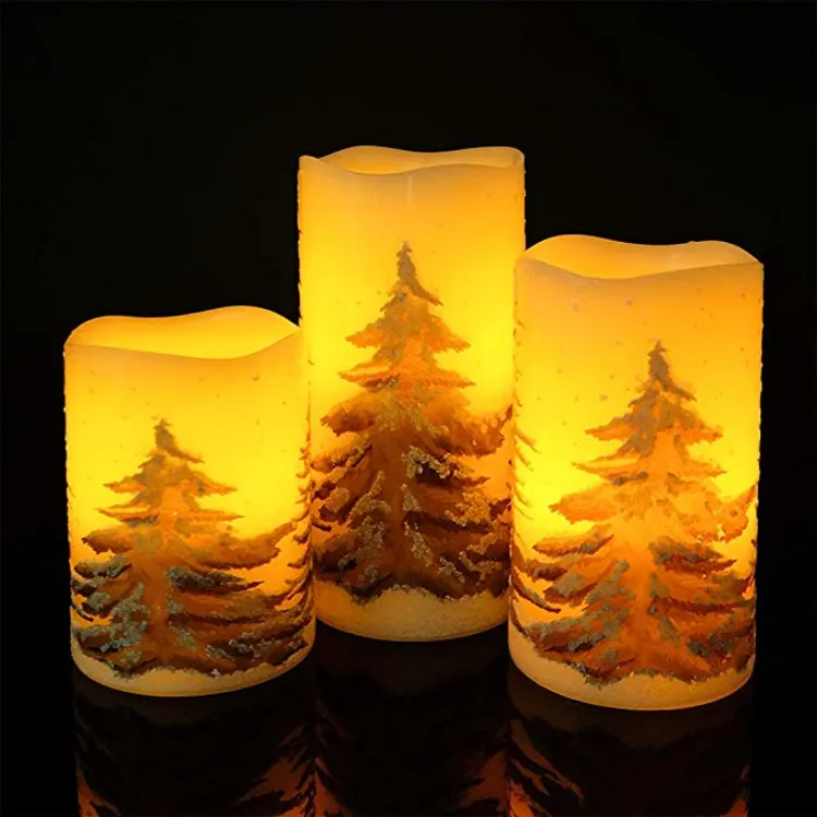 Velas LED de cera auténtica, decoración en relieve de Navidad, figuras bíblicas, lámpara de noche