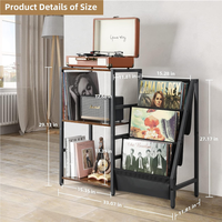 Support de lecteur de disques vinyles en métal à double couche, étagère CD de cuisine, avec plateau en bois assemblé, meuble de rangement vintage multifonctionnel