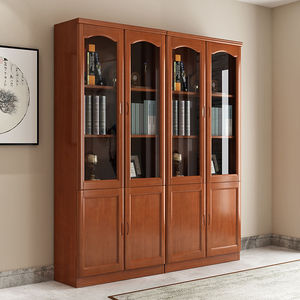Libreria Moderna <span class=keywords><strong>e</strong></span> Semplice a 3 Ante in Legno Massello di Quercia con Porta in Vetro <span class=keywords><strong>e</strong></span> Ripiani per Casa, Ufficio <span class=keywords><strong>e</strong></span> Studenti - Product Image 4