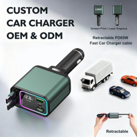 Chargeur de voiture allume-cigare en gros à charge rapide GC08 PD+ avec câble de charge rétractable double 80cm en alliage d'aluminium + PC + 12-24V