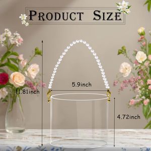 סל ילדה פרח אקרילי צלול עם ידית פנינה עבור מתלה תצוגה עגולה - Product Image 3