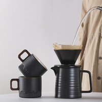 Ensemble de café en céramique pour préparation à la main avec filtre et pot de partage, noir mat et blanc, cafetière 450 ml pour la maison