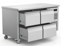 Table de préparation de cuisine professionnelle en acier inoxydable avec 2 à 6 tiroirs, réfrigérateur sous comptoir ventilé à montage latéral, numérique