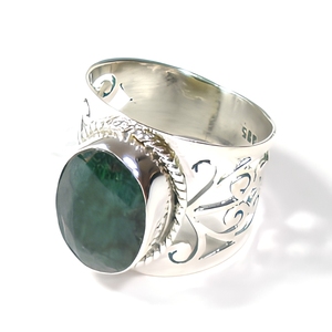 Bague en argent sterling 925 avec quartz vert, style vintage fait main, pierre précieuse ovale, bague statement pour homme et femme - Product Image 1