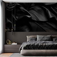 Papier peint mural 3D imperméable de luxe à texture de feuilles noires, autocollant, mat, moderne, pour la décoration murale du salon à la maison