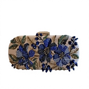 Bolso de mano artesanal con cuentas florales azules, bolso de noche de resina para bodas y fiestas - Product Image 1