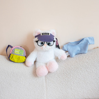 Peluche chat personnalisée en gros, jouet en peluche doux avec visière, lunettes et sac à dos, adorable poupée chaton, cadeau pour enfants