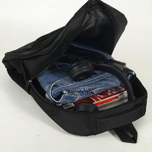 Black Solid Color Backpack 20-35L Waterproof Large Capacity Shoulder Strap For Leisure Travel Student School Bag - Product Image 3