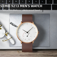 Montre-bracelet à quartz Skmei SKM9213-61 pour homme, ultra-fine, grand cadran de 40 mm, luxe, sport, mode, verre minéral, bracelet en cuir de 20 mm, MIYOTA