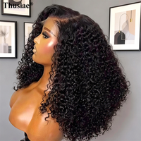 Perruque Bob personnalisable en cheveux brésiliens Remy à densité 250 %, avec cuticules alignées, ondulations profondes lâches et bouclées, transparente, pour têtes carrées