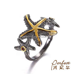 Nouveau produit mode mignon pentagramme métal cristal étoile de <span class=keywords><strong>mer</strong></span> personnalisé 925 bague en argent Sterling - Product Image 3