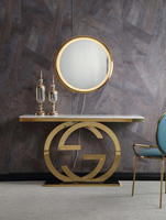 Couloir moderne nordique Table Console d'entrée blanc et or dessus en marbre Table d'entrée de porte de luxe Table basse en acier inoxydable