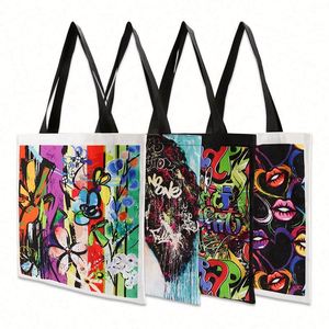 Bolsa de Compras de Lona con Estampado de Sublimación de Logotipo Personalizado, Diseño de Arte de Grafiti con Texto Africano para Mujeres, a Todo Color - Product Image 5