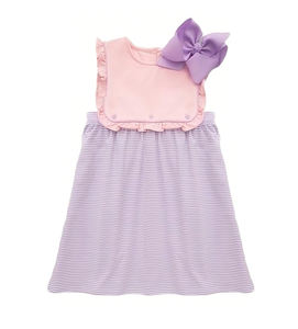 Vestido de Verano para Niña, Modelo GSD3558, Personalizado, Color Rosa y Morado, Estampado de Mariposas, Largo hasta la Rodilla, con Rayas, Sin Mangas, para Pascua, Venta al por Mayor - Product Image 3